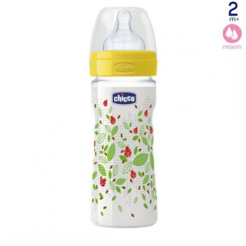 Пляшечка для годування Chicco Well-Being 250 мл / 2 міс.+, пластик, соска силікон (середній потік), Жовта