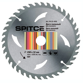 Диск пильный Spitce для ламината 250/32 90Т с адаптером 32/30 (22-959)