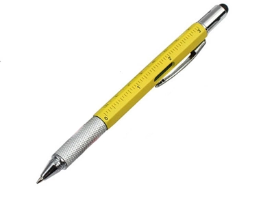 Шариковая ручка Genkky С отверткой, стилусом, линейкой и уровнем Черное чернило Желтый (1004-446-13)