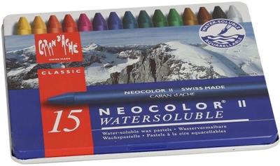 Пастель восковая Water-soluble Caran d'Ache Neocolor II металлический бокс 15 цветов (7610186243158)