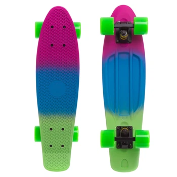 Скейт пенни борд Penny Fish Skateboards RUBBER SOFT 412-1 22" Purple-Blue-Green, зеленые колеса