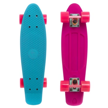 Скейт пенни борд Penny Fish Skateboards RUBBER SOFT TWIN 410-4 22" Blue-Pink, розовые колеса