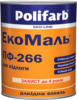 Эмаль Polifarb ЭкоМаль ПФ-266 Для пола 0.9 кг Красно-коричневая (PB-109379)