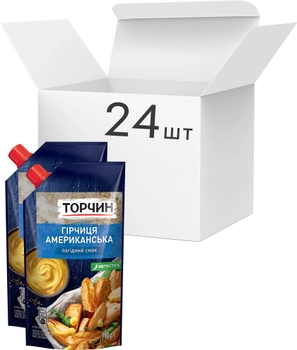 Упаковка гірчиці Торчин Американської лагідний смак 130 г х 24 шт (4820001314496)