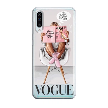 Тонкий cиликоновый чехол Unique Covers на Samsung Galaxy A50 девушка с журналом (2031 Galaxy A50)