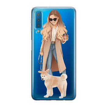 Тонкий cиликоновый чехол Unique Covers на Samsung Galaxy A7 2018 девушка с милой собакой (2000 Galaxy A750)