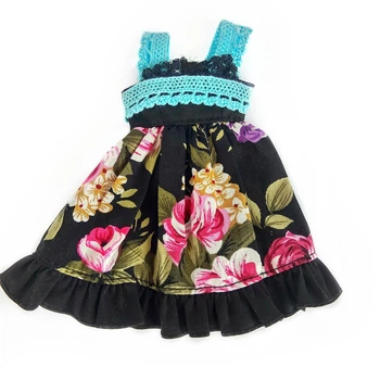 Черное платье с цветами для кукол Blythe 30 см. (кукла в комплект не входит) (9114)