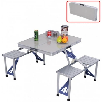 Алюминиевый стол для пикника раскладной со 4 стульями Folding Table 85х67х67 см (Серебристый) (IM 46620)