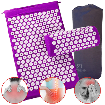 Массажный игольчатый коврик Фиолетовый Акупунктурный массажер иглоапликатор с подушкой для спины ног