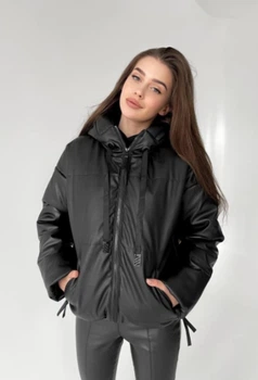 Женская демисезонная куртка c капюшоном из эко кожи KML 003 S (42-44) Черный (K 003/3 A)