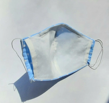 Маска многоразоваяиз натурального хлопка с фиксатором и кармашком для фильтра голубая в горошек M - женская