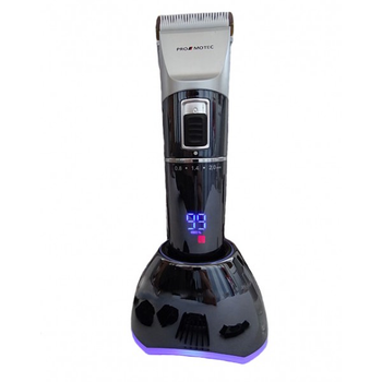 Профессиональная аккумуляторная машинка для стрижки волос Promotec PM 362 NEW l 10 Вт ножи с керамики и титана Led-дисплей 4 насадки + подставка (LO096)