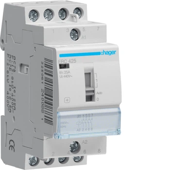 Контактор Hager ERC425 25A 230V AC 4NO з ручним керуванням модульний