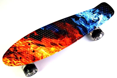 Пенни борд (Penny Board) 22" "Fish" со светящимися колесами и рисунком, Fire and Ice
