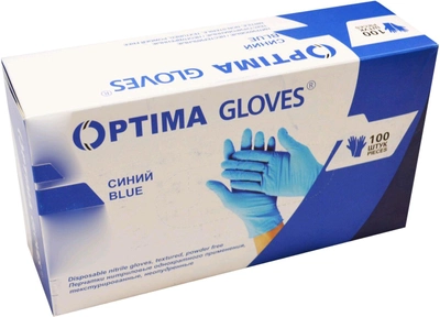 Рукавиці медичні нітрильні оглядові Optima Gloves нестерильні неопудрені S 50 пар Сині (52-118)
