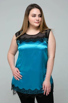 Атласная блуза Tatiana ТОНИ голубая с кружевом 54