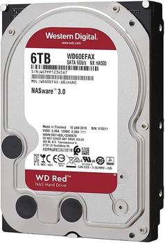 Жесткий диск Western Digital Red 6TB 5400rpm 256MB WD60EFAX 3.5 SATA III