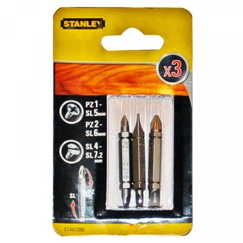 Биты в наборе двусторонние 3 ед. (Pz 1-Sl 5, Pz 2-Sl 6, Sl 4-7.2, L-48мм) STA61380 Stanley