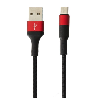 Кабель Hoco X26 Xpress Charging Micro USB черно-красный 1 m 2А (тканевый оплет, металлический коннектор)