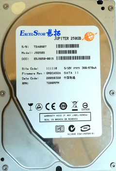 Жесткий диск для компьютера ExcelStor 250GB 3.5" 8MB 7200rpm (J9250S) SATAII Б/У