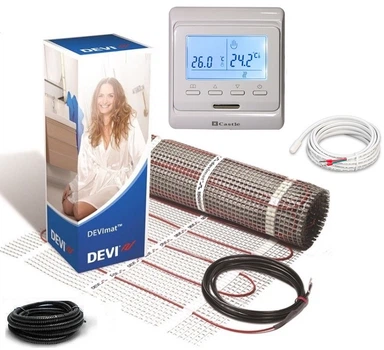 Теплый пол DEVI двухжильный мат под плитку DTIR-150 5 м2 в комплекте с программируемым терморегулятором