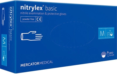 Перчатки нитриловые Mercator Medical Nitrylex Basic Неопудренные диагностические размер M 200 шт Синие (3.1002)