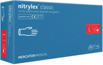 Рукавички нітрилові Mercator Medical Nitrylex Classic непудровані розмір L 100 шт - 50 пар Сині (3.1011)