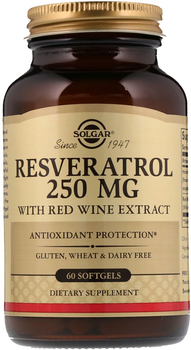 Resveratrol 250 мг with red Wine Extract Ресвератрол с экстрактом красного вина натуральная добавка Solgar 60 капсул (033984024847)