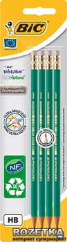 Набір олівців чорнографітних 4 шт шестикутних BIC Evolution HB з ластиком Зелений (3270220049012)