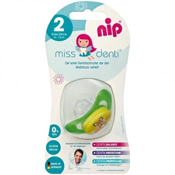 Пустышка Nip Miss Dent №2 Лис, 5-13 мес., зеленый (31801)