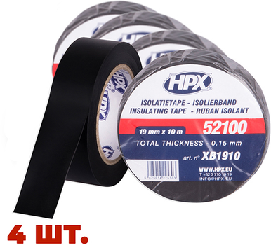 Набор автомобильной изоленты HPX 52100 VDE-стандарт 19 мм х 10м 4 шт Черной (KOMPLEKT_XB1910)