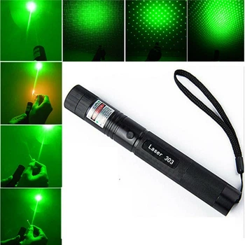 Лазерна указка Laser 303 ART-1360 із 7 насадками зелений промінь 1000 Вт 532nm + акумулятор у комплекті Чорна (12326)