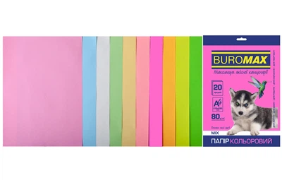 Набір кольорового паперу А4, 80 г/м², PASTEL+NEON, 10 кольорів, 20 аркушів