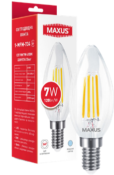 Світлодіодна лампа Maxus C37 FM 7W 4100K 220V E14 Clear (1-MFM-734)