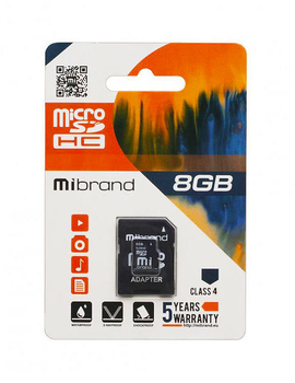 Карта пам'яті microSDHC Mibrand 8 Гб С 4 + SD адаптер (MICDC4/8GB-A)