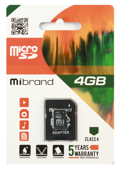 Карта пам'яті microSDHC Mibrand 4 Гб С 4 + SD адаптер (MICDC4/4GB-A)