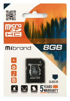 Карта пам'яті microSDHC Mibrand 8 Гб С10 + адаптер (MICDHC10/8GB-A)