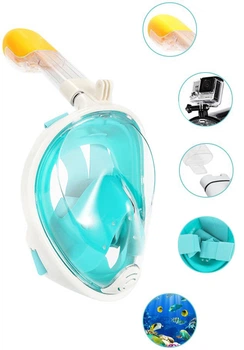 Универсальная маска (размер S/M) для плавания снорклинга Easy BREATH (S/M) Бирюзовая Полнолицевая с креплением для камеры Original Green 8831