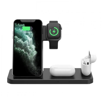 Бездротова зарядка для iPhone, iWatch, Airpods, Док-станція 4 в 1 Wireless Charger Black