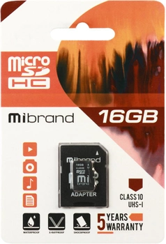 Карта памяти Mibrand microSDHC 16GB Class 10 UHS-1 + SD адаптер (MICDHU1/16GB-A)