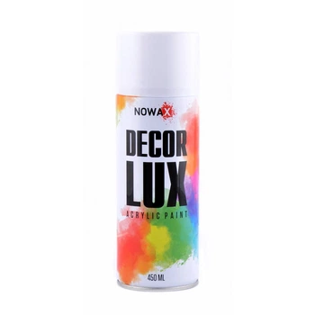 Акриловая краска в баллончиках аэрозольная глянцевая белая (9010) NOWAX Decor Lux 450мл NX48012