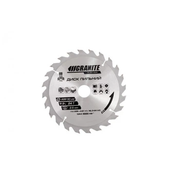 Диск пильный GRANITE GM для дерева с твердосплавными напайками 205*30*24Т, адаптер (30-25,4, 8000 об/мин (5-20-524)
