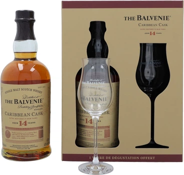 Віскі Balvenie Caribbean Cask 14 років витримки 0.7 л 43% в подарунковій упаковці + келих (3500870066764)