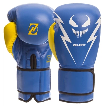 Перчатки для бокса и единоборств на липучке ZELART BO-1420 Blue-Yellow-White 12 унций