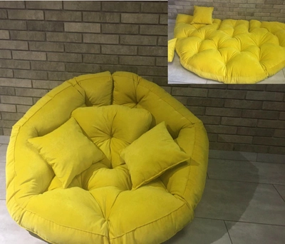 Кресло трансформер матрас с подушкой бескаркасное раскладное лежак Желтый (123455211123)