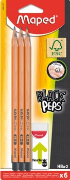 Набір олівців чорнографітних Maped Black Peps HB + гумка 6 шт. (MP.850017FC)