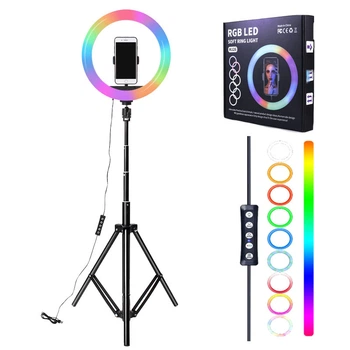 Кільцева світлодіодна лампа 26см RGB із штативом - Світлове LED кільце для блогера селфі (1035)