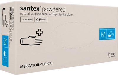 Рукавички Santex латексні опудренниє М 100 штук Білі (SantexМ)