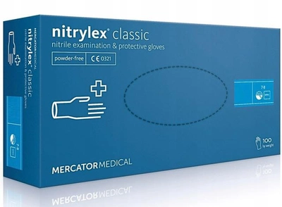 Рукавички нітрилові, неопудрені Mercator Medical Nitrylex Classic розмір S 100 шт Синій