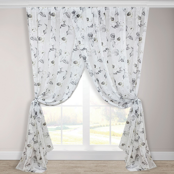 Тюль льон-муар з квітковим малюнком Adagio Windows Decor L012 Сіра 2х2,7м - 2 шт